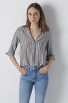 Çizgili Regular Fit Klasik Yaka Kadın Gömlek 122400-85431 KAHVE