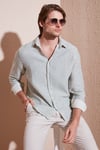 Çizgili Regular Fit Pamuklu Uzun Kollu Erkek Gömlek CF25S129721 AÇIK HAKİ