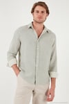 Çizgili Regular Fit Pamuklu Uzun Kollu Erkek Gömlek CF25S129721 AÇIK HAKİ