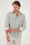Çizgili Regular Fit Pamuklu Uzun Kollu Erkek Gömlek CF25S129721 AÇIK HAKİ