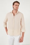 Çizgili Regular Fit Pamuklu Uzun Kollu Erkek Gömlek CF25S129721 VİZON