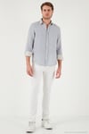 Çizgili Regular Fit Pamuklu Uzun Kollu Erkek Gömlek CF25S129721 SAKS