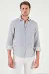 Çizgili Regular Fit Pamuklu Uzun Kollu Erkek Gömlek CF25S129721 SAKS