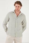 Çizgili Regular Fit Pamuklu Uzun Kollu Erkek Gömlek CF25S129721 AÇIK HAKİ