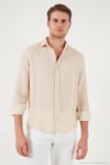 Çizgili Regular Fit Pamuklu Uzun Kollu Erkek Gömlek CF25S129721 VİZON
