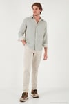 Çizgili Regular Fit Pamuklu Uzun Kollu Erkek Gömlek CF25S129721 AÇIK HAKİ