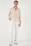 Çizgili Regular Fit Pamuklu Uzun Kollu Erkek Gömlek CF25S129721 VİZON