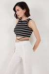 Çizgili Slim Fit Bağlama Detaylı Kadın Crop 5865715 SİYAH-BEYAZ