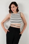 Çizgili Slim Fit Bağlama Detaylı Kadın Crop 5865715 BEYAZ-SİYAH