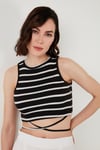 Çizgili Slim Fit Bağlama Detaylı Kadın Crop 5865715 SİYAH-BEYAZ