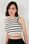 Çizgili Slim Fit Bağlama Detaylı Kadın Crop 5865715 BEYAZ-SİYAH