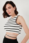 Çizgili Slim Fit Bağlama Detaylı Kadın Crop 5865715 BEYAZ-SİYAH