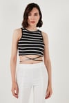 Çizgili Slim Fit Bağlama Detaylı Kadın Crop 5865715 SİYAH-BEYAZ