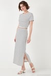 Çizgili Slim Fit Bisiklet Yaka Yırtmaçlı Midi Boy Etekli Crop Kadın Takım 5866132 BEYAZ-SİYAH