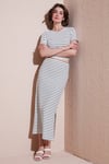 Çizgili Slim Fit Bisiklet Yaka Yırtmaçlı Midi Boy Etekli Crop Kadın Takım 5866132 BEYAZ-SİYAH