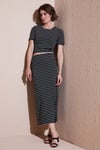 Çizgili Slim Fit Bisiklet Yaka Yırtmaçlı Midi Boy Etekli Crop Kadın Takım 5866132 SİYAH-BEYAZ