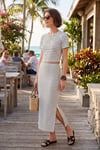 Çizgili Slim Fit Bisiklet Yaka Yırtmaçlı Midi Boy Etekli Crop Kadın Takım 5866132 BEYAZ-SİYAH
