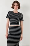 Çizgili Slim Fit Bisiklet Yaka Yırtmaçlı Midi Boy Etekli Crop Kadın Takım 5866132 SİYAH-BEYAZ