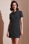 Çizgili Slim Fit Mini Boy Düğmeli Polo Yaka Kısa Kollu Kadın Elbise 5866151 SİYAH-BEYAZ