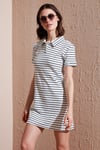 Çizgili Slim Fit Mini Boy Düğmeli Polo Yaka Kısa Kollu Kadın Elbise 5866151 BEYAZ-SİYAH