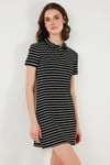 Çizgili Slim Fit Mini Boy Düğmeli Polo Yaka Kısa Kollu Kadın Elbise 5866151 SİYAH-BEYAZ