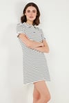 Çizgili Slim Fit Mini Boy Düğmeli Polo Yaka Kısa Kollu Kadın Elbise 5866151 BEYAZ-SİYAH