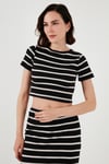 Çizgili Yırtmaçlı Uzun Etekli Crop Kadın Takım 5865717 SİYAH-BEYAZ