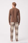 Çizgili Yumuşak Dokulu Bisiklet Yaka Polar Erkek Pijama Takımı 6097066 CAMEL