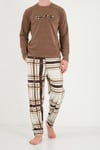 Çizgili Yumuşak Dokulu Bisiklet Yaka Polar Erkek Pijama Takımı 6097066 CAMEL