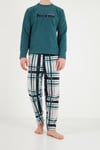 Çizgili Yumuşak Dokulu Bisiklet Yaka Polar Erkek Pijama Takımı 6097066 NEFTİ