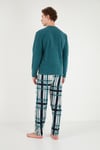 Çizgili Yumuşak Dokulu Bisiklet Yaka Polar Erkek Pijama Takımı 6097066 NEFTİ