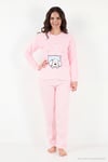 Çizgili Yumuşak Kışlık Polar Kadın Pijama Takımı 6575030 PEMBE