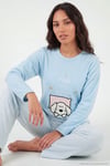 Çizgili Yumuşak Kışlık Polar Kadın Pijama Takımı 6575030 MAVİ
