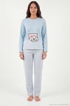 Çizgili Yumuşak Kışlık Polar Kadın Pijama Takımı 6575030 MAVİ