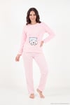 Çizgili Yumuşak Kışlık Polar Kadın Pijama Takımı 6575030 PEMBE