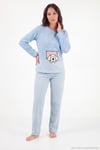 Çizgili Yumuşak Kışlık Polar Kadın Pijama Takımı 6575030 MAVİ