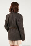 Çizgili Yün Karışımlı Oversize Fit Kruvaze Yaka Kemerli Kadın Ceket 6839634 VİZON