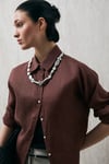 Comfort Fit Klasik Yaka Uzun Kollu Keten Kadın Gömlek 121010016 AÇIK KAHVE
