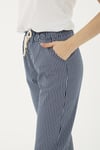 Comfort Fit Lastikli Çizgili Kadın Pantolon 25Y0344K1 LACİVERT