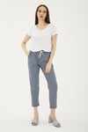 Comfort Fit Lastikli Çizgili Kadın Pantolon 25Y0344K1 LACİVERT