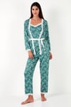 Dantelli Regular Fit Sabahlıklı İp Askılı Kadın Pijama Takımı 65780118 YEŞİL