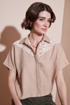 Dantelli Relaxed Fit Kısa Kollu Kadın Gömlek 5865764 TAŞ