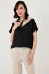Dantelli Relaxed Fit Kısa Kollu Kadın Gömlek 5865764 SİYAH