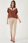Dantelli Relaxed Fit Kısa Kollu Kadın Gömlek 5865764 KAHVE
