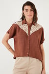 Dantelli Relaxed Fit Kısa Kollu Kadın Gömlek 5865764 KAHVE