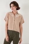 Dantelli Relaxed Fit Kısa Kollu Kadın Gömlek 5865764 TAŞ