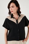 Dantelli Relaxed Fit Kısa Kollu Kadın Gömlek 5865764 SİYAH