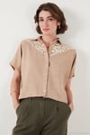 Dantelli Relaxed Fit Kısa Kollu Kadın Gömlek 5865764 TAŞ