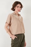 Dantelli Relaxed Fit Kısa Kollu Kadın Gömlek 5865764 TAŞ