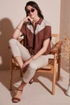 Dantelli Relaxed Fit Kısa Kollu Kadın Gömlek 5865764 KAHVE